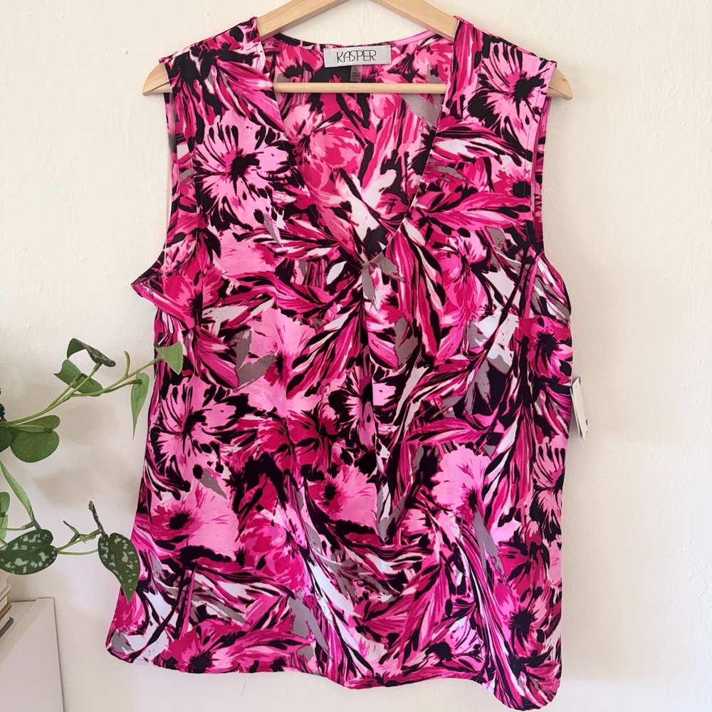 💖 Kasper Sleeveless Blouse – Pink Perfection Multi – Size XL (NWT) 💖